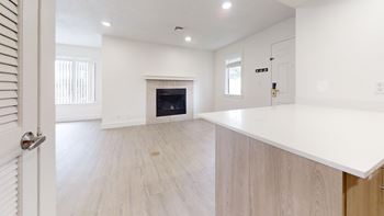Kitchen with a fireplace